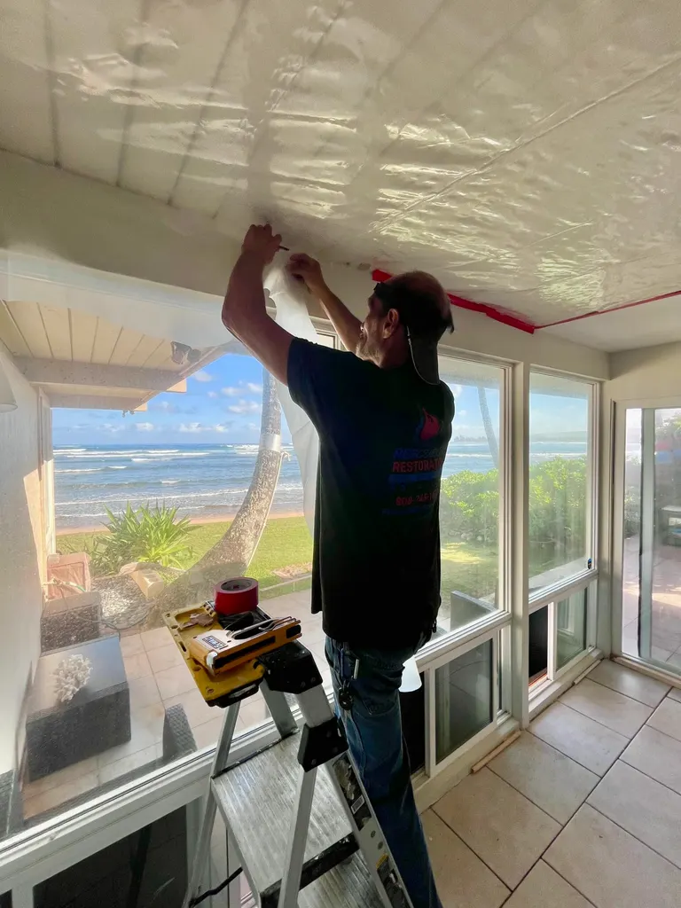 A leaking ceiling sealed off before the wet section comes out.